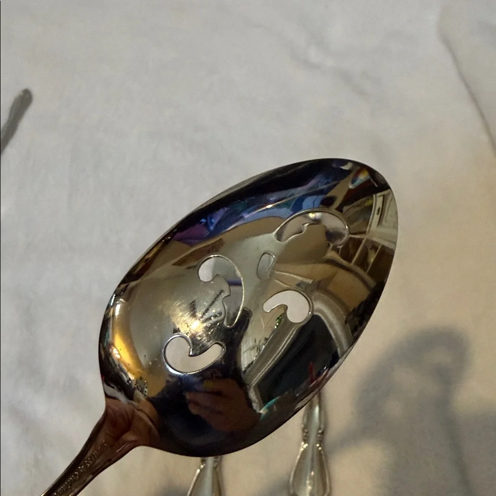 Oneidacraft Deluxe Stainless Serving Spoon, soup spoon and  Fork Glossy Silver